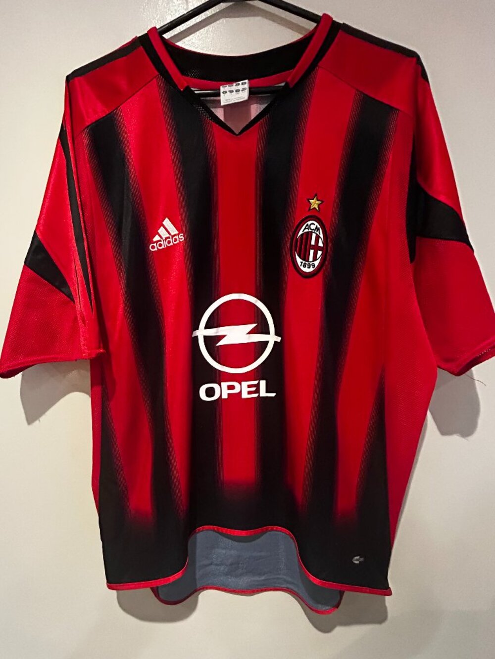 2004-05 AC Milan Adidas Home Jersey Red Black Striped Men's Large Vintage